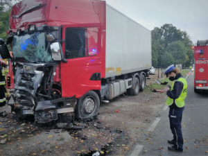 Policjantka opisuje uszkodzenia pojazdu.